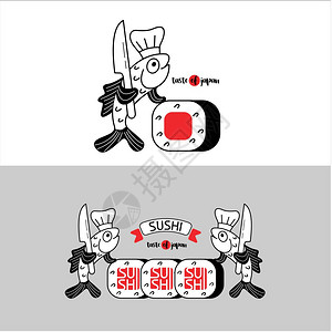 寿司矢量标志鱼厨师准备寿司标志,日本餐厅的标志背景图片