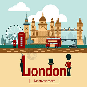 伦敦旅游海报与著名的地标符号平矢量插图伦敦旅游海报图片