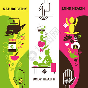 替代药物横幅替代医学垂直横幅与自然病身心健康符号平孤立矢量插图插画