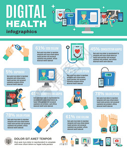 数字健康信息集与移动诊断远程医疗符号矢量插图数字健康信息图表图片