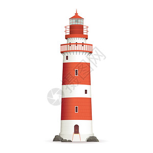 灯塔方向真实的红色灯塔建筑隔离白色背景矢量插图上现实的灯塔插图插画