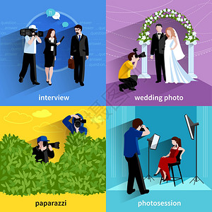 结婚视频素材摄影师图标摄影师图标与采访婚纱照片照片符号平孤立矢量插图插画