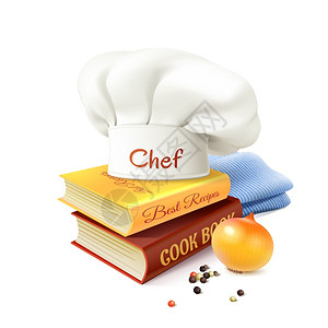 股民看盘素材厨师烹饪厨师烹饪现实的与烹饪书籍,帽子洋葱矢量插图插画