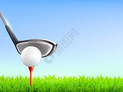 智力拼球高尔夫现实背景高尔夫现实背景与球杆蓝天绿草矢量插图插画