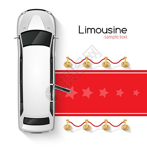 豪华白色豪华轿车顶部视图停红地毯矢量插图附近豪华轿车顶部视图图片