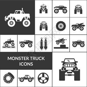 黑色汽车汽车元素怪物卡车巨大的自动黑色图标矢量插图怪物卡车图标插画