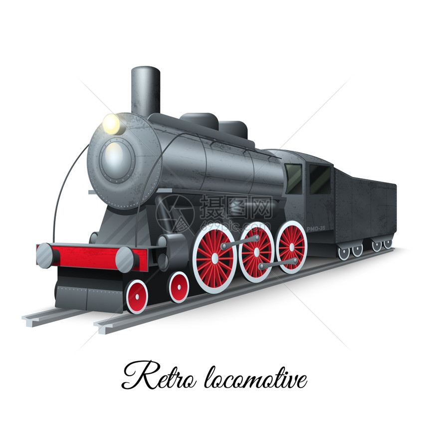 复古风格的蒸汽火车铁机车铁路矢量插图复古机车插图图片