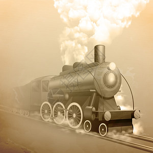 蒸汽火车头老式机车与蒸汽铁路海皮亚矢量插图老式火车头插画