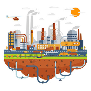 工业企业工业城市与化工厂工业城市与化工厂建筑与管道矢量插图矢量插图插画