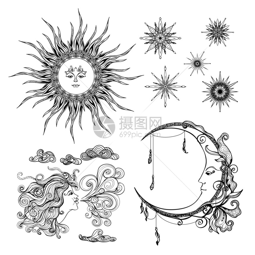 童话风格的日月风反形符号了矢量插图星星月亮风图片