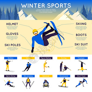冬季运动信息与生物项曲棍球滑冰矢量插图冬季运动信息图表图片
