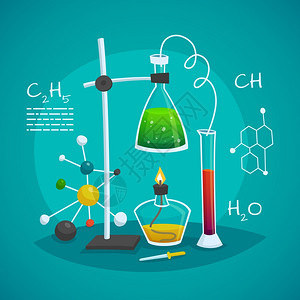 管烧瓶化学实验室工作理念化学实验室工作与燃烧器烧瓶璃管矢量插图插画