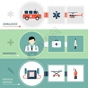 紧急医疗紧急护理横幅急救护理人员水平横幅急救符号平孤立矢量插图插画