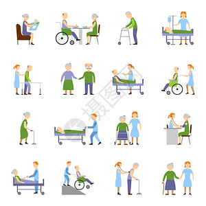 护理老人图标护理老人图标轮椅食品饮料符号平孤立矢量插图图片