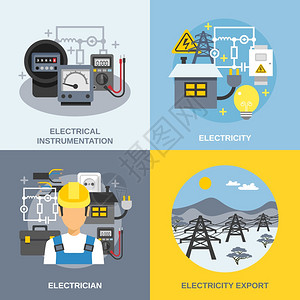 电气工程电图标电力图标与电力出口符号平孤立矢量插图插画