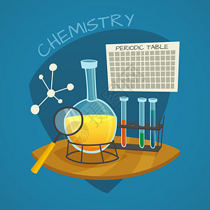 化学周期表化学实验室卡通图标化学实验室卡通图标瓶璃管周期表矢量插图插画