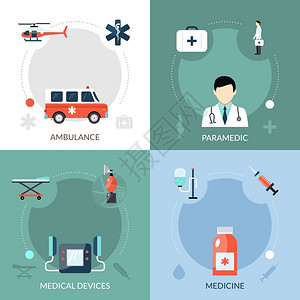 紧急护理图标急救护理图标救护车医疗设备医学符号平孤立矢量插图图片