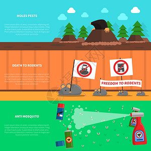 害虫水平横幅鼹鼠小鼠平元素分离矢量插图害虫横幅套高清图片