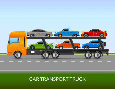 测距仪汽车运输卡车插图汽车运输卡车道路上用同类型的汽车平矢量图插画