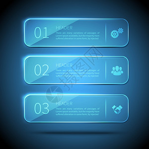 信息璃板网页元素3水平璃板,用于蓝色背景矢量插图上的信息摄影图片