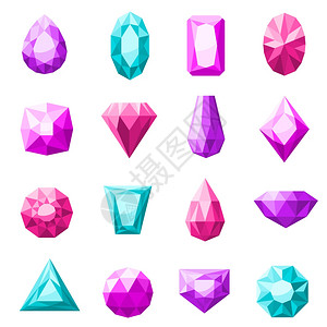 钻石形状珠宝图标珠宝图标同的颜色形状平矢量插图插画