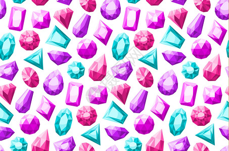 彩色钻石图案宝石无缝图案明亮的宝石同的颜色形状无缝图案平孤立矢量插图插画