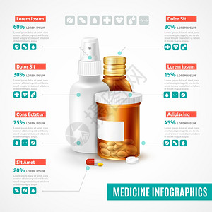 医学信息摄影集医学现实信息图集与医疗瓶药丸矢量插图图片