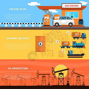 石油存储了石油横幅油水平横幅加油站运输生产符号平隔离矢量插图插画