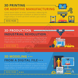 三维打印平横横幅套三维建模数字文件打印生产线信息3平水平横幅抽象矢量插图背景图片