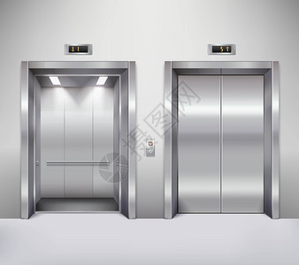 电梯门插图打开铬金属办公楼电梯门现实矢量插图插画
