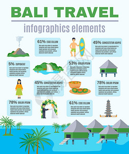印度尼西亚巴厘岛的海信息元素巴厘岛旅行信息元素巴厘岛旅行与访问名胜古迹的统计矢量插图插画