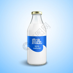 封闭的牛奶瓶封闭的传统璃瓶天然牛奶与光泽帽隔离矢量插图图片