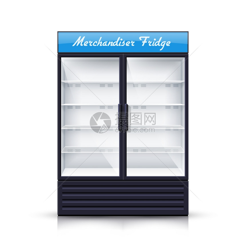 两个板空冰箱现实插图空垂直冰箱,两个透明的前板,用于冷却饮料产品,现实矢量插图图片