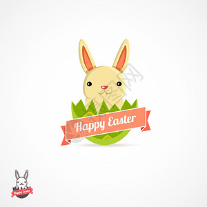 复活节标志插图复活节假期标志与兔子蛋壳矢量插图图片