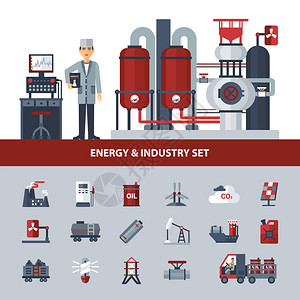 能源工业套装能源工业的图标同类型的功率隔离矢量插图图片