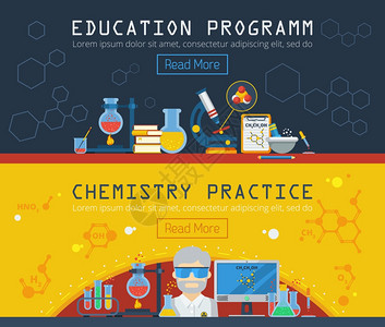 教育设备两个化学水平横幅化学水平横幅设备的教育计划化学实践平矢量插图插画