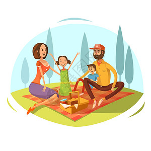 家庭野餐插图家庭野餐草地与包果酱卡通矢量插图图片