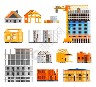 施工图标建筑正交图标与建筑房屋符号平孤立矢量插图图片