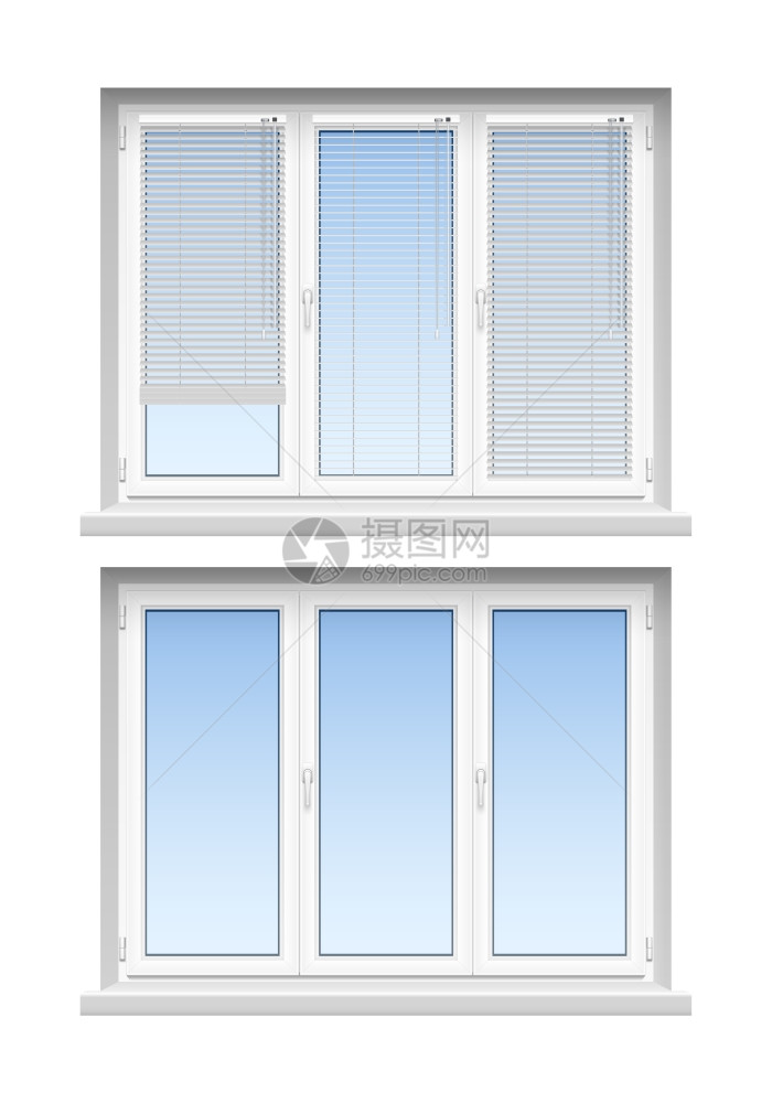 塑料窗户装饰2个现实的图标现代经典白色装饰重塑2现实百叶窗窗口图标矢量插图图片