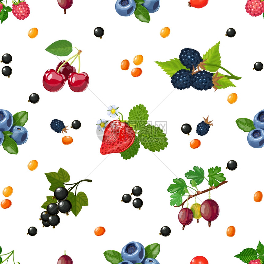 新鲜浆果无缝彩色图案新鲜的野生浆果花园浆果混合五颜六色的图案,用于垫包装纸抽象矢量插图图片