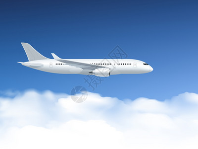 飞机空中海报上飞机海报,蓝天云矢量插图的背景上高度飞行插画