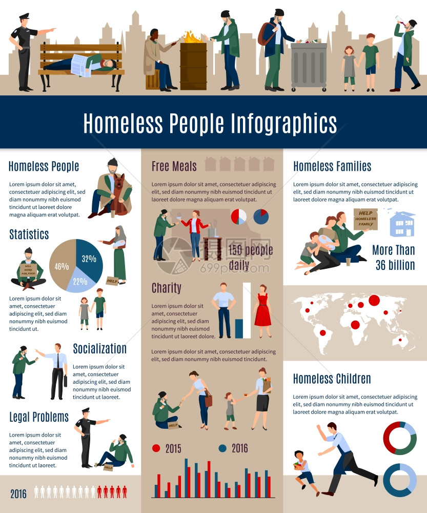 无家可归的人信息图表无家可归者信息图表比例增长的无家可归者社会上与前几的矢量图关图片