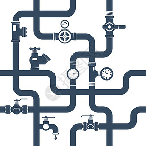 水管图标管道黑白插图管道系统的管道矢量插图管道黑白平符号管道黑色套装管道系统装饰元素插画