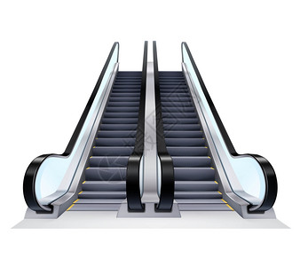 地铁楼梯上下自动扶梯两个上下扶梯白色背景上,真实的孤立矢量插图插画