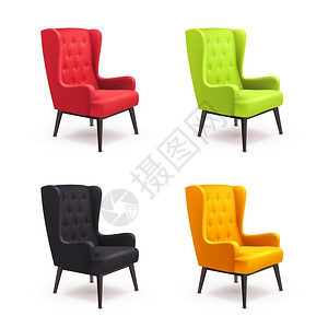 椅子现实图标椅子现实图标四个相同的椅子与同的颜色软彩色与木腿矢量插图背景图片