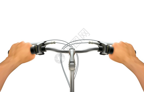手柄手成手柄手成现实的手自行车方向盘上的白色背景隔离彩色矢量插图图片