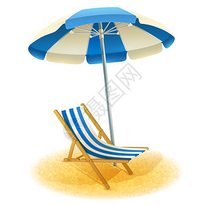ps素材伞椅带雨伞插图的甲板椅甲板椅与伞沙滩沙夏季卡通矢量插图插画