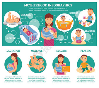 母信息图集母亲信息图集与婴儿生命符号平矢量插图图片