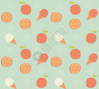 无缝图案与手绘橙色水果冰淇淋,矢量插图高清图片