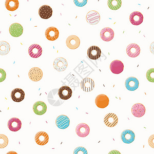 光泽、光滑、光洁无缝图案与彩色美味的光泽甜甜圈,矢量插图插画